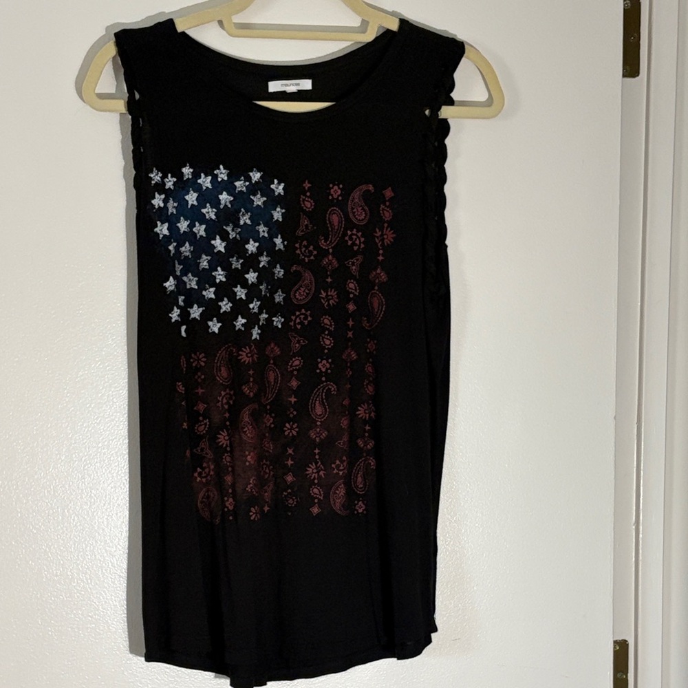 Maurices Black Muscle Tee with Star and Paisley Print